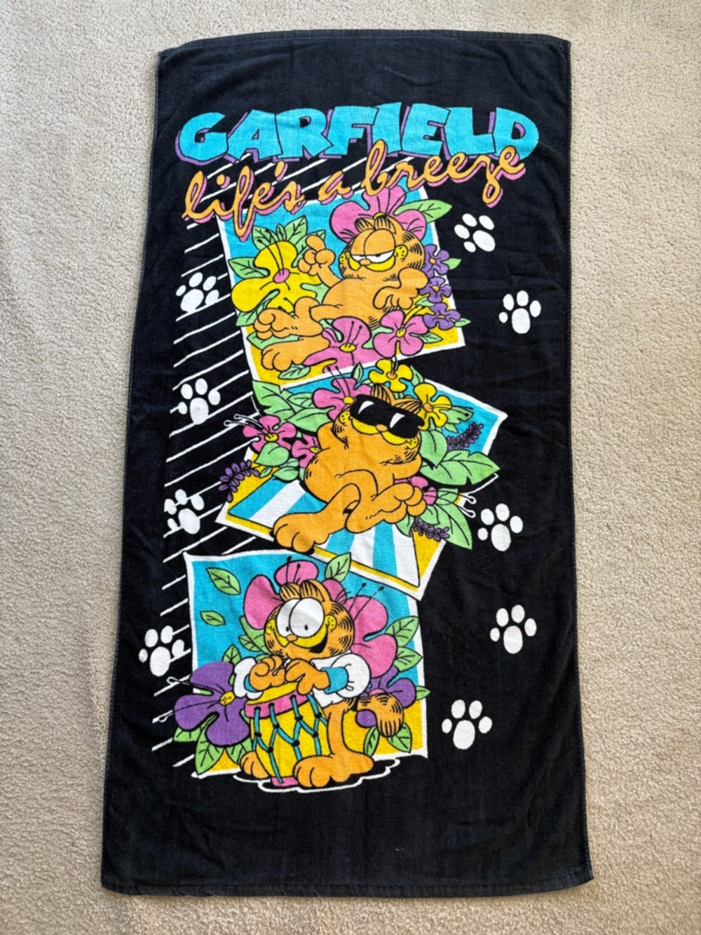 Vintage Garfield “Life’s A Breeze” Cotton Beach Towel By Franco 1978